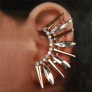Sparkling Spike Ear Wrap, Retro Ear Wrap, Retro Spike Ear Cuff,  Piercing, Left
